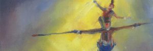 A collection of circus clown themed paintings by Stewart Taylor